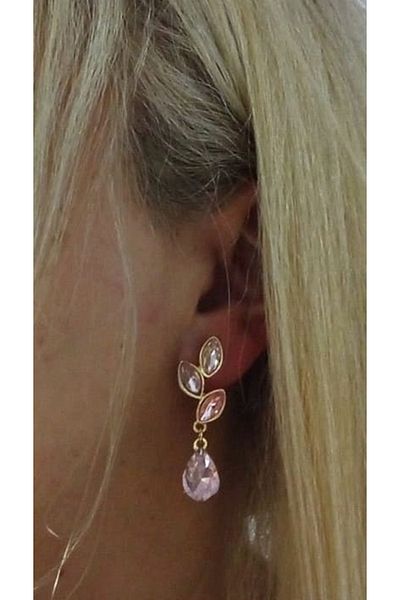 mos&more Pink Gold Crystal Stone Leaf Earrings