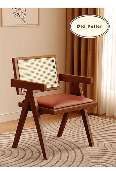 Old_Feller Vintage Chandigarh Chair with/ PU Leather Seat & Feather Back For Home, Office, Cafe