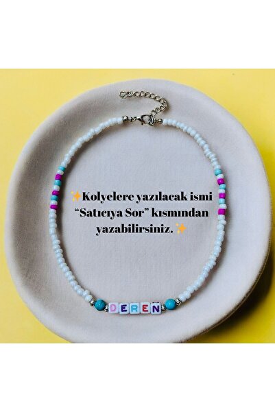 LeylanTakı Leylan Takı Çocuk Firuze Taşlı Beyaz İsimli Kolye