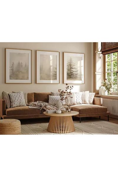 Linacci 3-Piece Gold Metal Frame Soft Wood Real Glass Painting Set