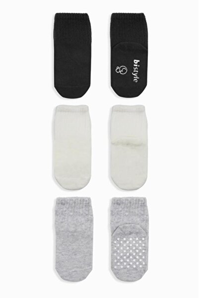 NW NessiWorld 3-Piece Basic Non-Slip Combed Cotton Socks 10107 Black Ecru Gray