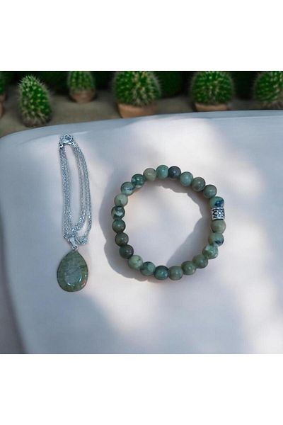 Mithril Club Natural Unakite Stone Bracelet and Necklace Set