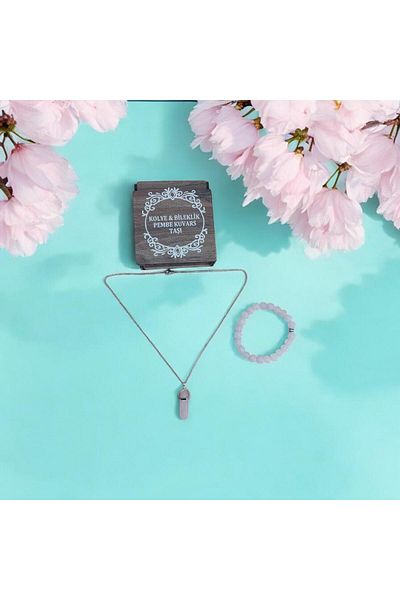 Mithril Club Natural Pink Quartz Bracelet and Necklace Set