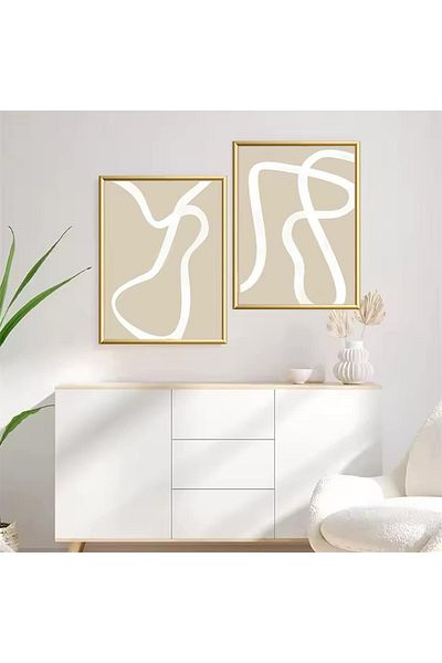 Linacci Set of 2 Gold Metal Framed Bohemian Beige Real Glass Tables