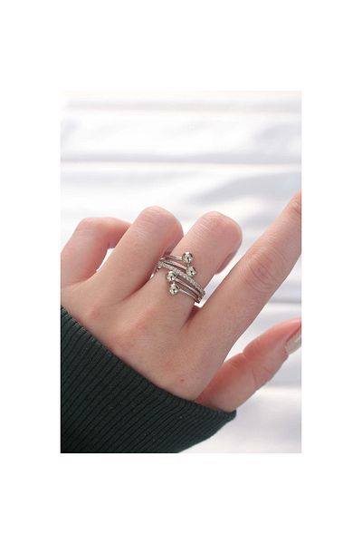 Marsilyan Heel Model Zircon Stone Silver Color Adjustable Ring - Tj-Byk3137