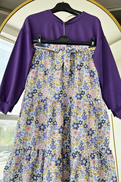 Bold Grup Kadın Kirazca Çiçekli Kat Kat Etek Bluz Kuşaklı İkili Takım