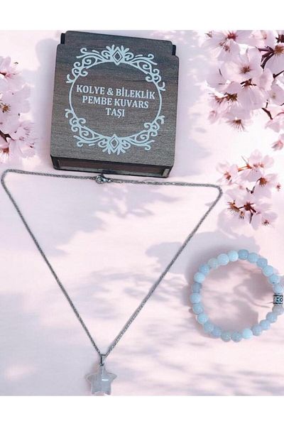 Mithril Club Natural Pink Quartz Stone Bracelet and Necklace Set