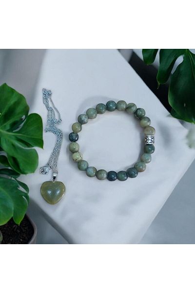 Mithril Club Natural Jade Stone Bracelet and Necklace Set