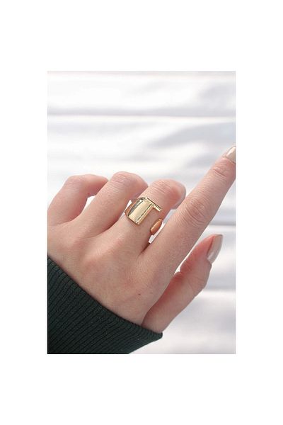 Marsilyan Gold Color Adjustable Ring with Letter t - Tj-Byk3158