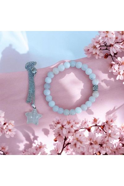 Mithril Club Natural Pink Quartz Stone Bracelet and Necklace Set