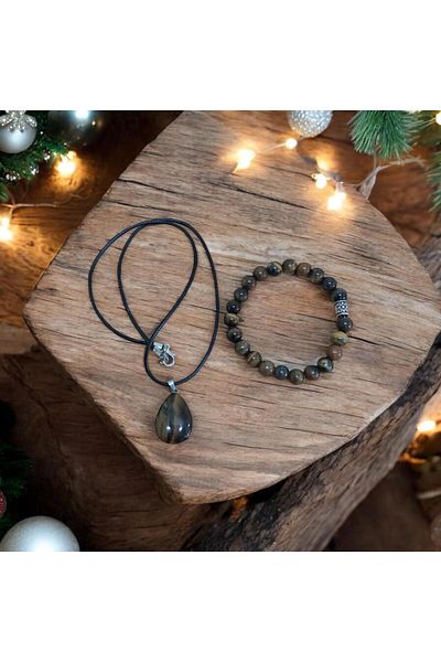 Mithril Club Natural Tiger Eye Stone Bracelet and Necklace Set