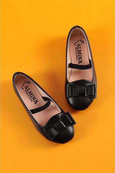 ALMİNA Shoes Girl's Bow Tie Detailed Black Ballerinas