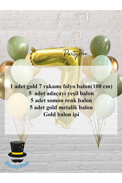 PartyPoo Gold Number Foil Green Balloon Set 15 Birthday Balloon Set
