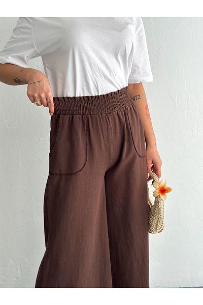 sportiness Gabardine Fabric Wide Leg Pants with Elastic Waist