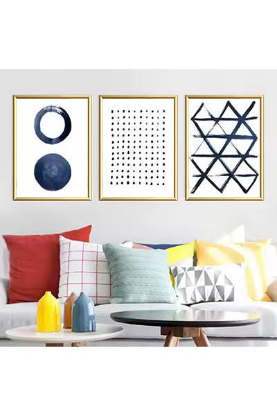 Linacci 3 Piece Gold Metal Frame Abstract Gray Real Glass Painting Set