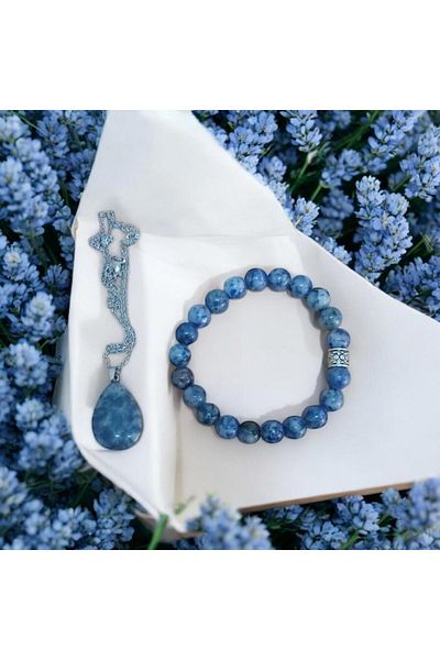 Mithril Club Natural Sodalite Stone Bracelet and Necklace Set