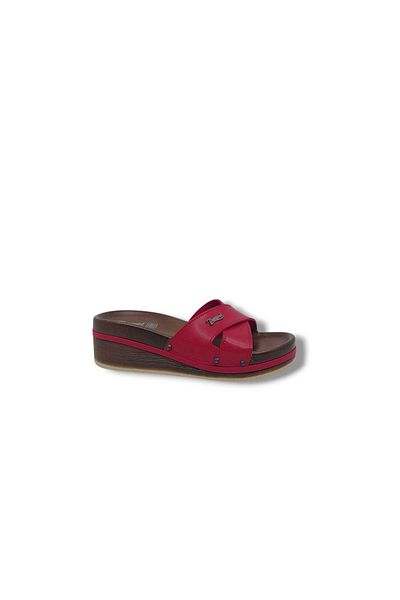 Zerhan Parmi 24305 Women's Red Cross Band Wedge Heel Slippers