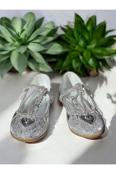 Zekids Girl's Shiny Heart and Stone Chain Orthopedic Sole Velcro Ballerinas