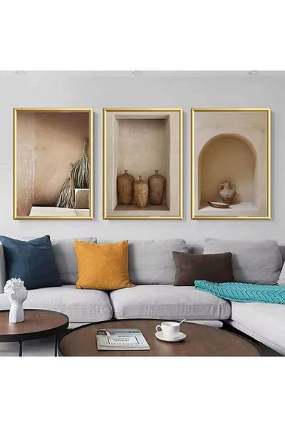 Linacci 3-Piece Gold Metal Frame Flower Pot Test Real Glass Painting Set