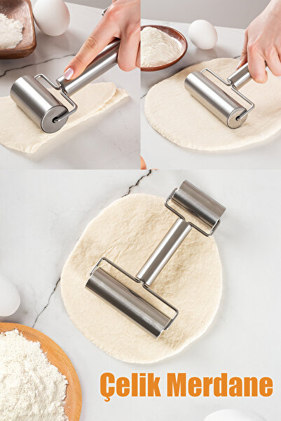 DORRY HOME 226 Paslanmaz Çelik Pratik Rulo Pürüzsüz Oklava Pizza Börek Açma A...