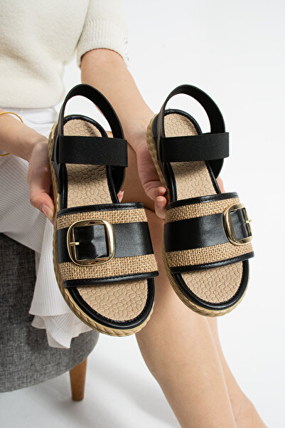 star shoes Sandale de damă din paie cu cataramă elastică