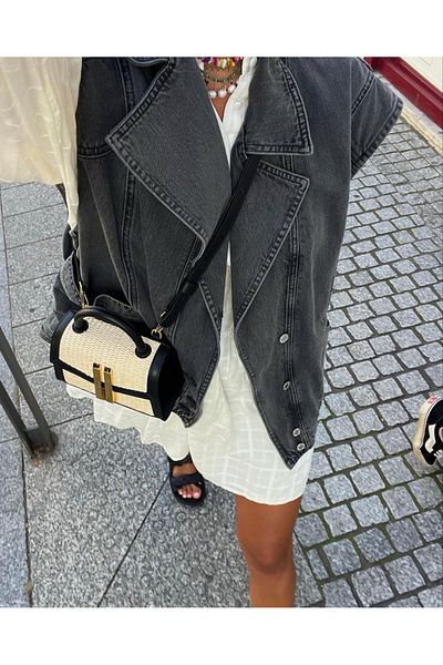 Perryes 100% Cotton Denim Vest with Side Pocket Detail Anthracite