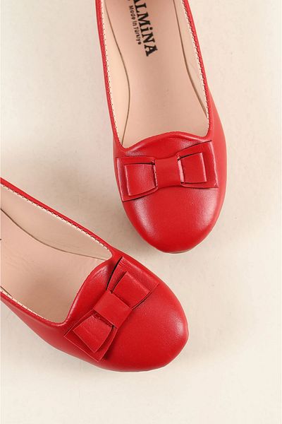 ALMİNA Shoes Girl's Bow Tie Detailed Red Ballerinas