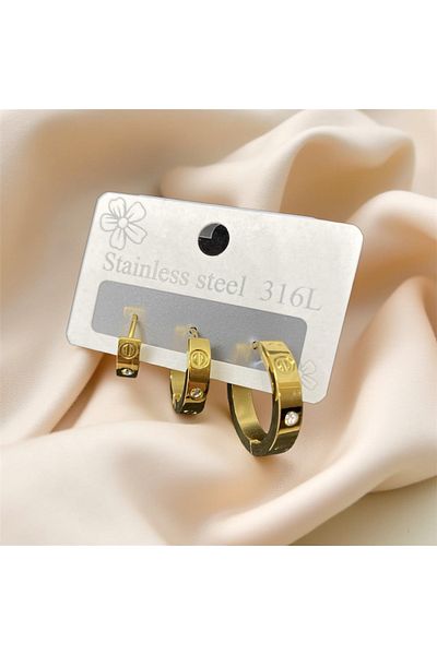 FM Modern 316L Steel Stylish Gold Color Stone Earrings - Ideal for Casual and Special Occasions
