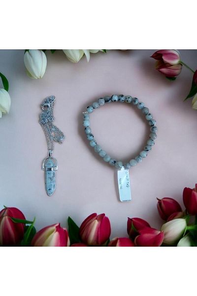 Mithril Club Natural Opalite Stone Bracelet and Necklace Set