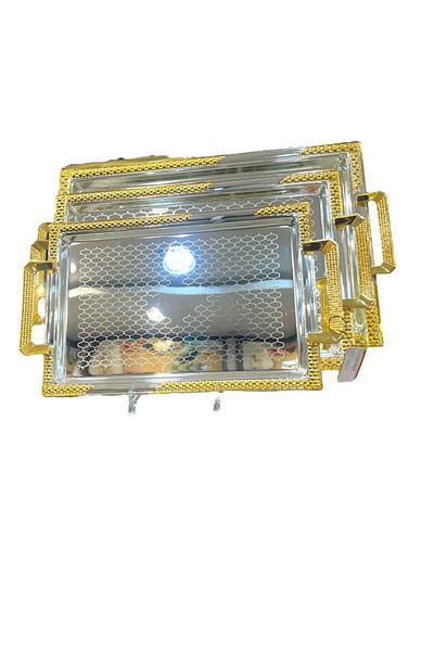 aljahwari 3-piece serving tray set, two-tone gloss
