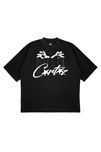 PURE EFFECT Tricou unisex CORTEIZ cu șnur, imprimat manual, cu croiala groasă