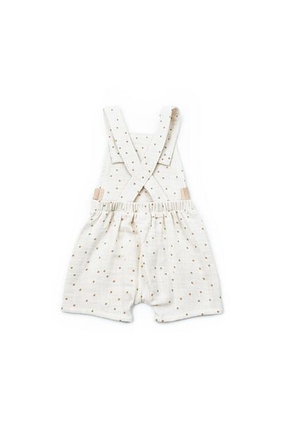 Magu Baby Boy Muslin Ecru Dotted Straps Rompers and Eared Hat Set