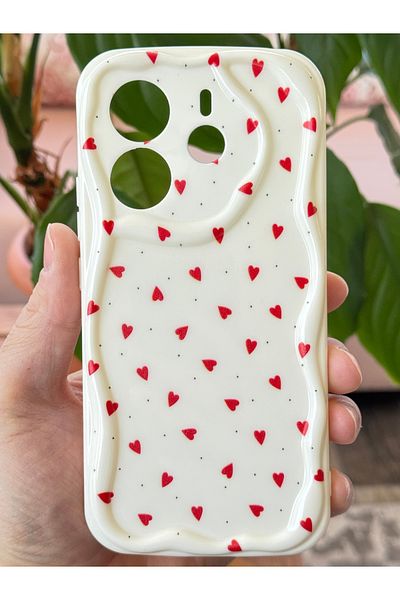 Fibaks حافظة متوافقة مع هاتف Xiaomi Redmi Note 14 4G، غطاء سيليكون بنمط قلب أحمر مع حافة محمية للكاميرا