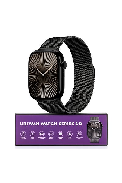 Urjwan Smartwatch Series 10 - Black 42 Mm | Amoled Display, Photo Display Feature, With Extra Strap.