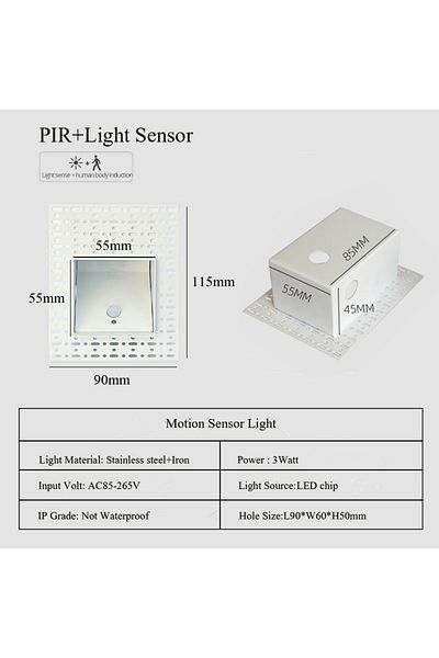 Choice WHITE 3W Warm White 3000K 115mm Sensor Light Embedded Frameless LED Step&Stair Wall Lamps 3W Motion