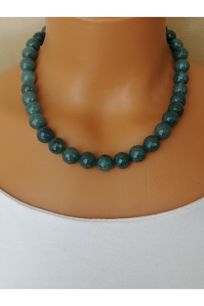 LemaStone Natural Stone Necklace; 12 mm Facet Blue Ceyt Quartz Stone
