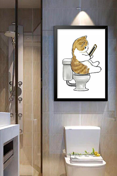 TRENDPOSTER Home , Banyo için Modern Siyah Çerçeveli Tatlı Kedi Tasarımı Bany...