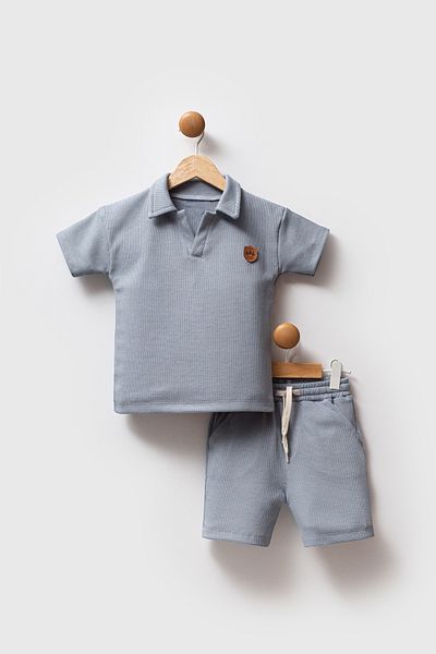 COOLMINIES Boy's Collared Waffle Double Set