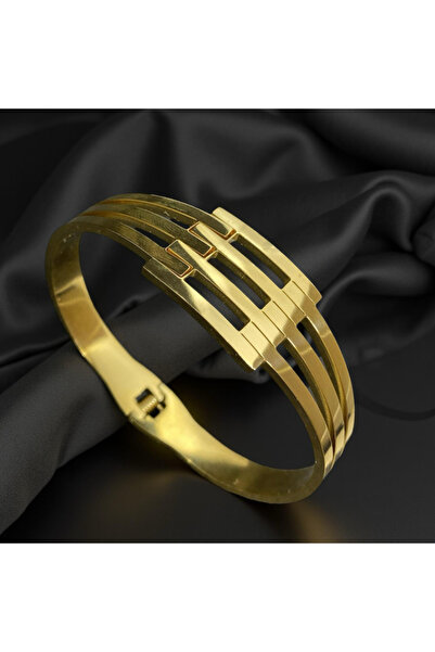 FM Şık ve Modern Gold Renk 316L Kaburga Model Çelik Bilezik Zarif Tasarım Gün...