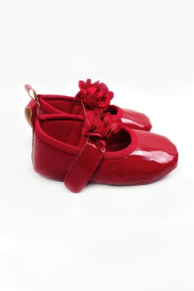 Funny Baby Floral Banded Patent Leather Baby Booties Red