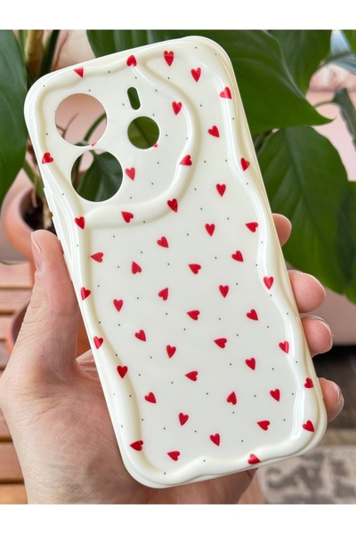 Fibaks Xiaomi Redmi Note 14 4g Compatible Case Silicone Cover with Camera Protection Edge Red Heart Pattern