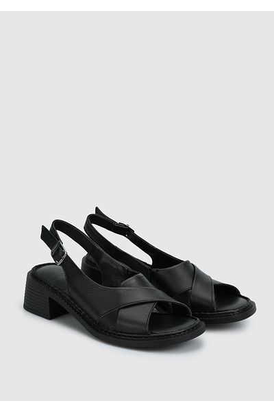 Eclipse Black Leather Women's Heeled Sandals