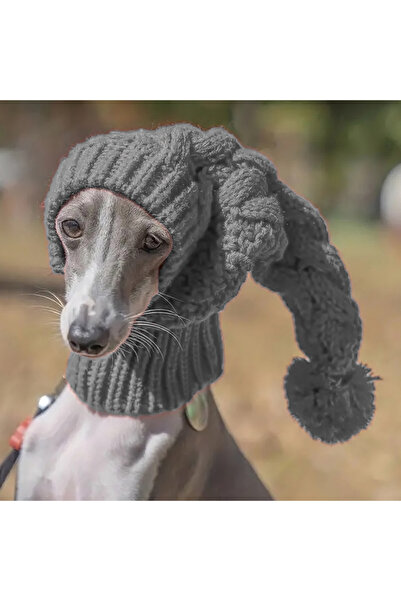 Choice قبعة صوف شتوية محبوكة يدويًا من الصوف الرمادي للكلاب الكبيرة من السلوق...