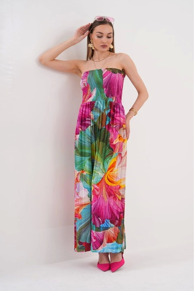 ayakuydur Kadın Çok Renkli Straplez Yaka Yazlık Elbise