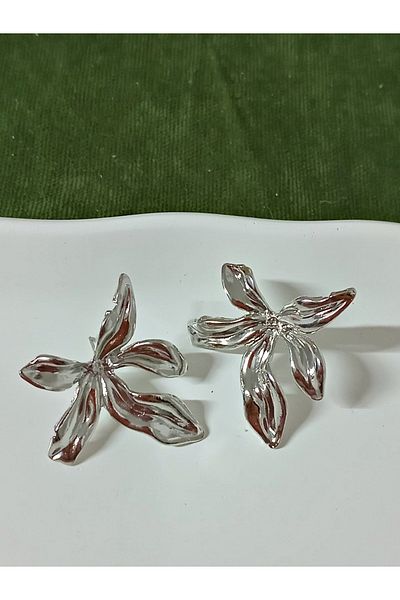 mos&more Silver Flower Design Large Women's Earrings
