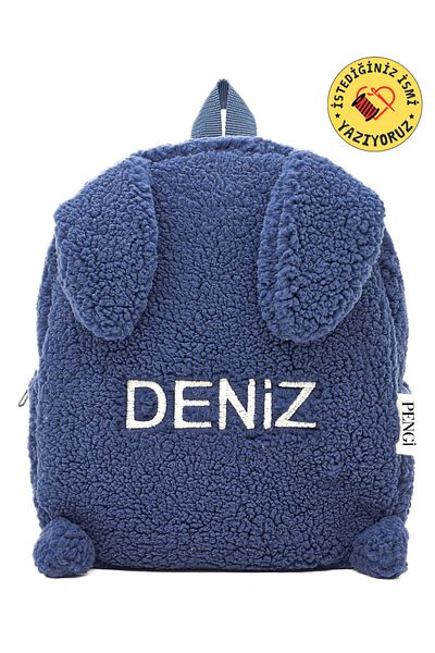 PENGİ [We Write the Name You Want with Embroidery] Rabbit Navy Blue 0-8 Years Old Children's Backpack, Nursery Bag