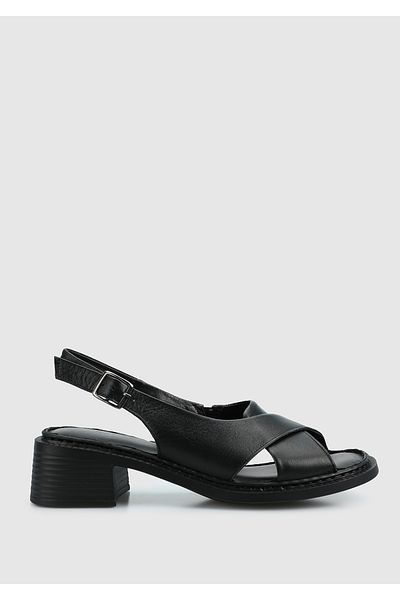 Eclipse Black Leather Women's Heeled Sandals