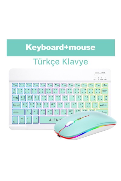 Alfa MEC Ipad 9. 8. 7. Nesil 10.2" 2021 Uyumlu Aydınlatmalı Işıklı Kablosuz Bluetooth Klavye+mouse rgb-set