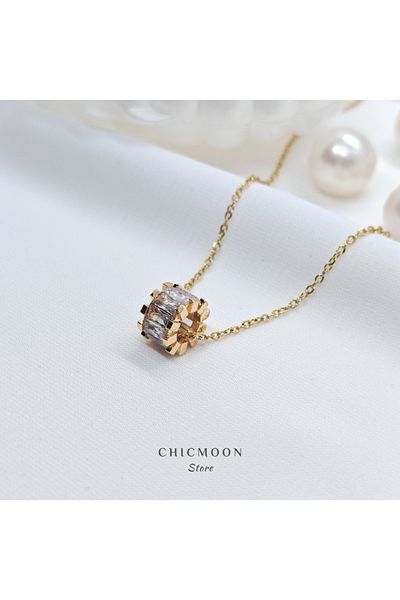 CHICMOON STORE Gold Color Stone Steel Cylinder Necklace