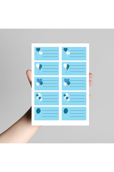 Sticksy Blue Balloons School Label Sticker with Name Tag, 6.4X3.5 cm (5 Sheets)